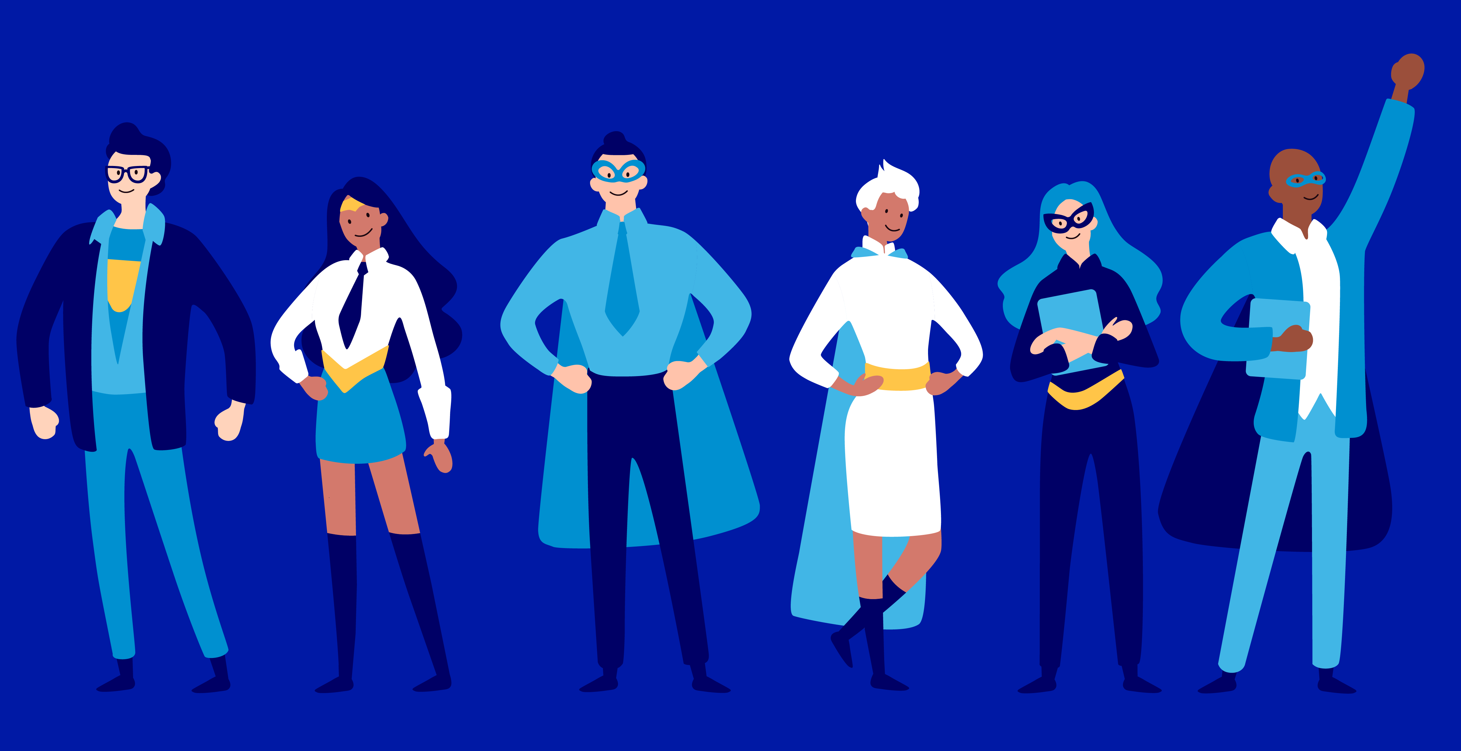 Illustration von Superheldinnen und Superhelden